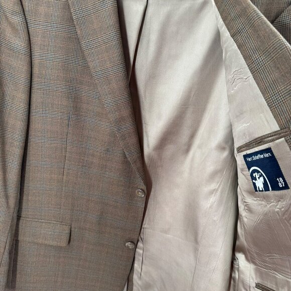 Hart Schaffner Marx Mens 44L Brown Plaid Blazer Jacket 2-Button Notch Lapel Unio - Picture 4 of 10